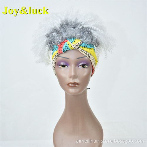 Women's Scarf Wig Wholesale Prices Green Mix Grey Hairband Black Color Short Afro Kinky Curly Headband Wig Synthetic Hair Wigs